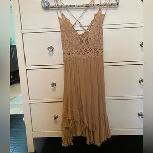 Free People Tan Flowy Dress with Lace Top